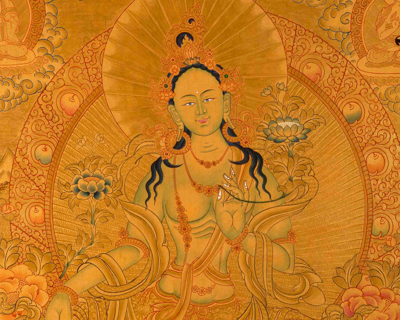 24k Full Gold Style Green Tara Thangka painting | Tibetan Thangka Art  |