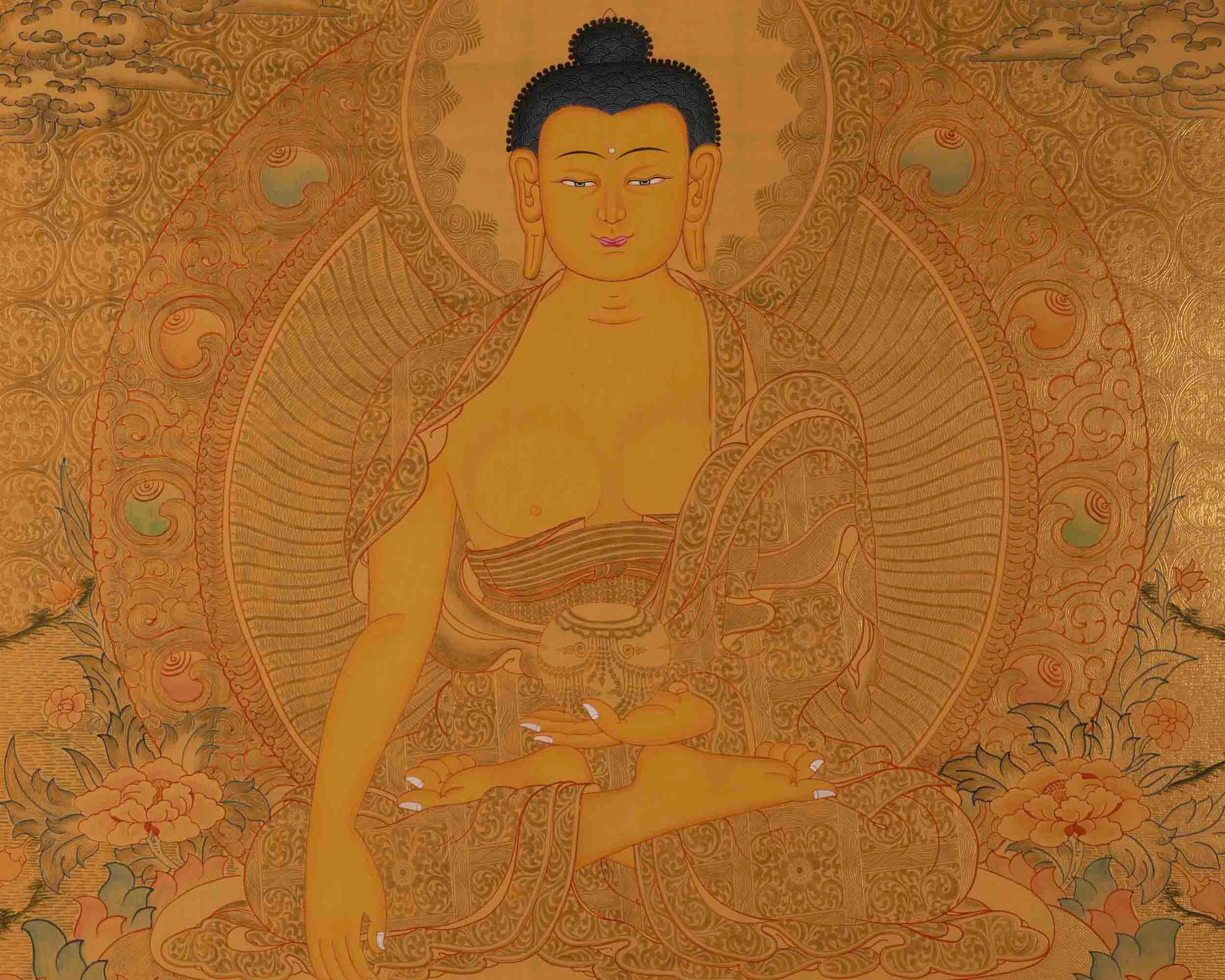 24K Gold Style Painting Of Shakyamuni Buddha Thanka | Wall Decor Painting
