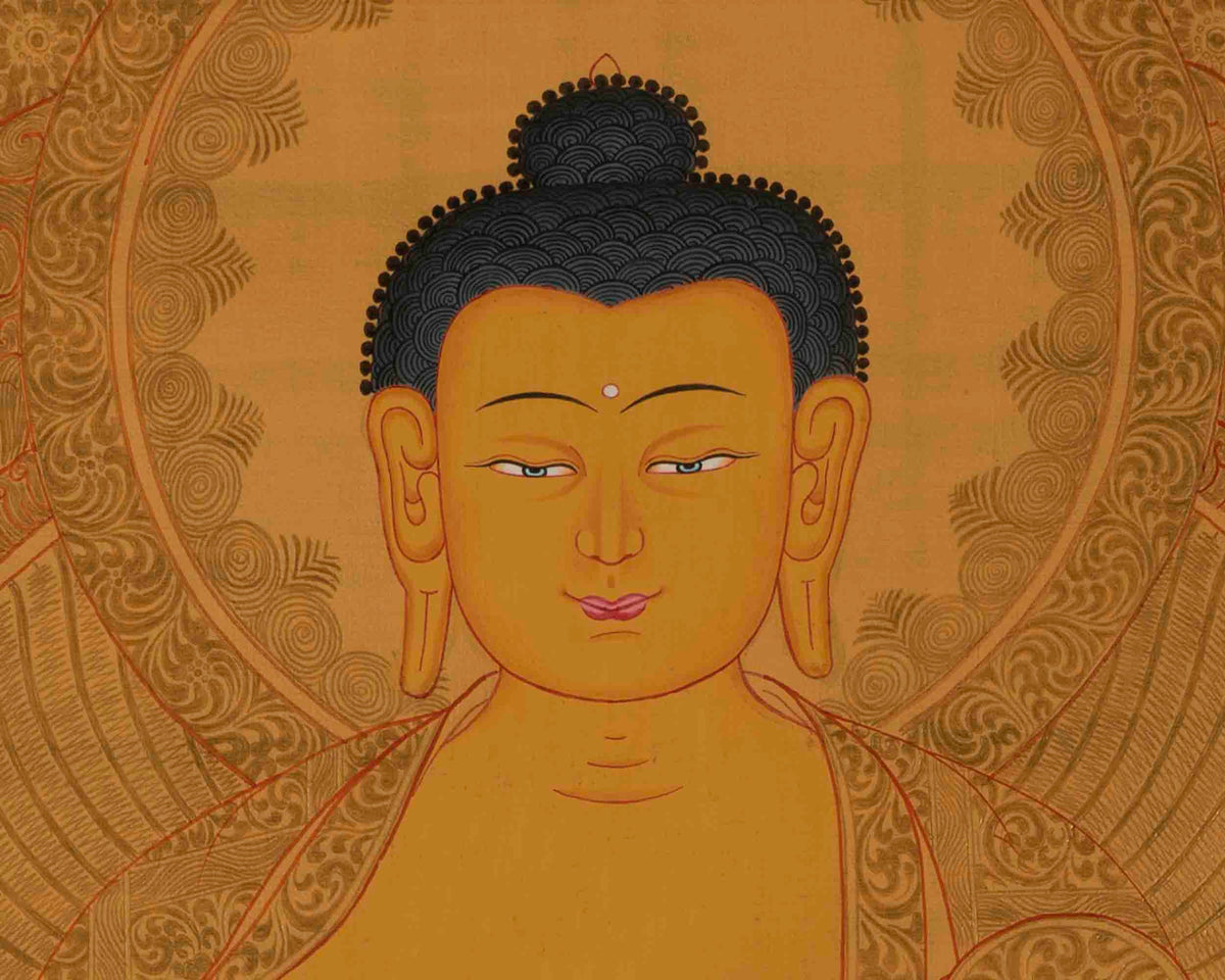 24K Gold Style Painting Of Shakyamuni Buddha Thanka | Wall Decor Painting
