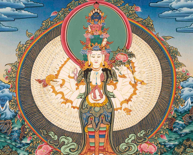 Avalokiteshvara Original Hand-Painted Tibetan Thangka | Wall Decor Painting