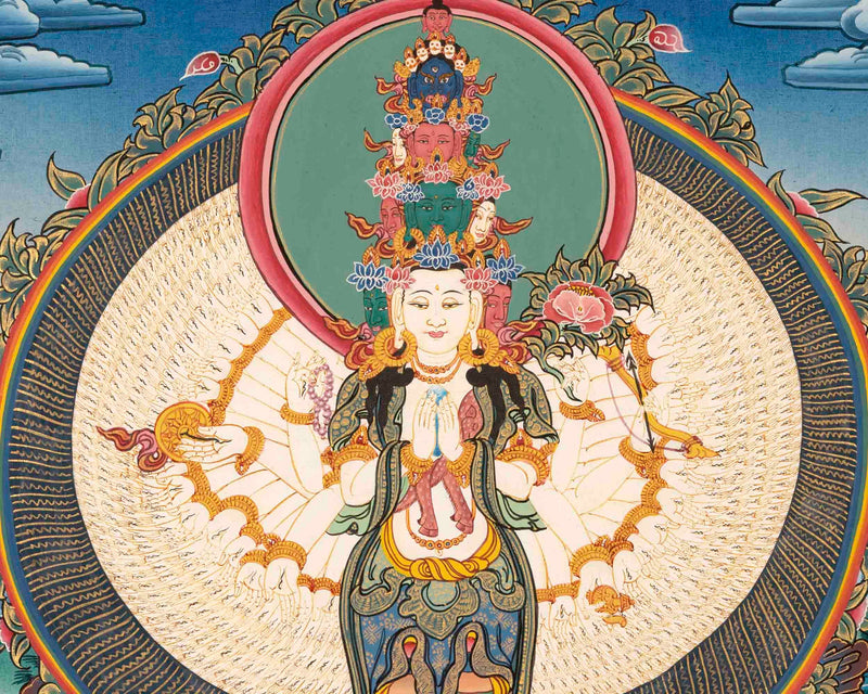 Avalokiteshvara Original Hand-Painted Tibetan Thangka | Wall Decor Painting