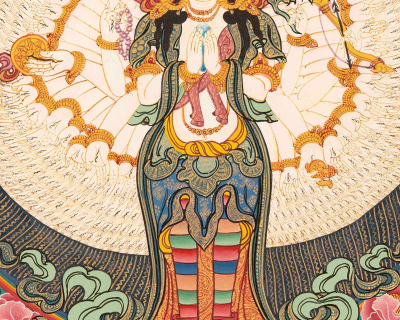 Avalokiteshvara Original Hand-Painted Tibetan Thangka | Wall Decor Painting