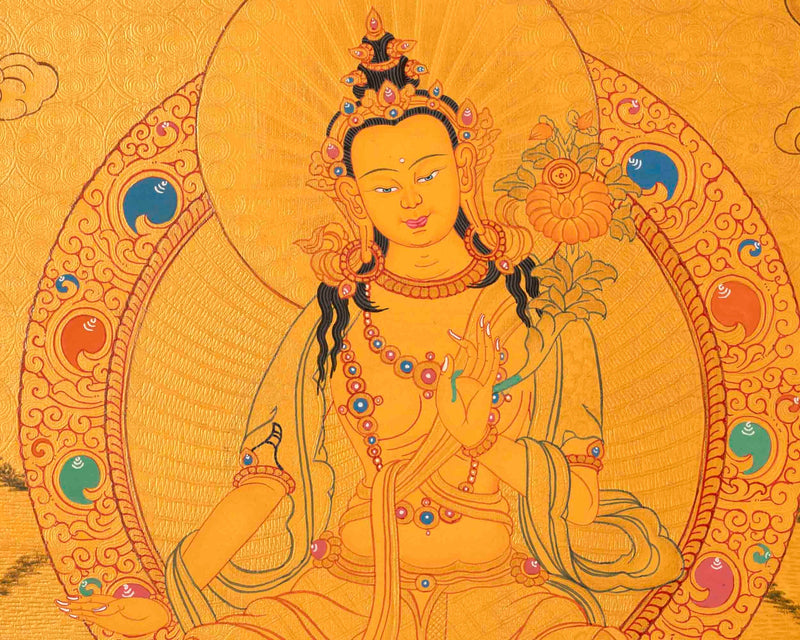 24K Gold Original Hand-Painted Thangka of Maitreya Buddha | Good Luck To House