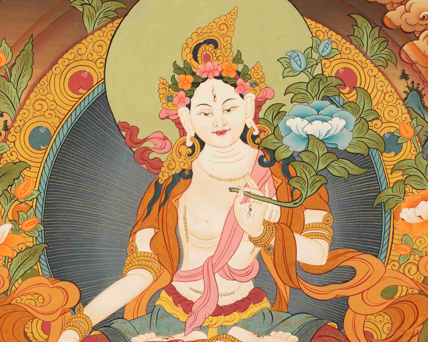 Hand-Painted White Tara Thangka | Tibetan Buddhist Thangka Wall Decor Painting