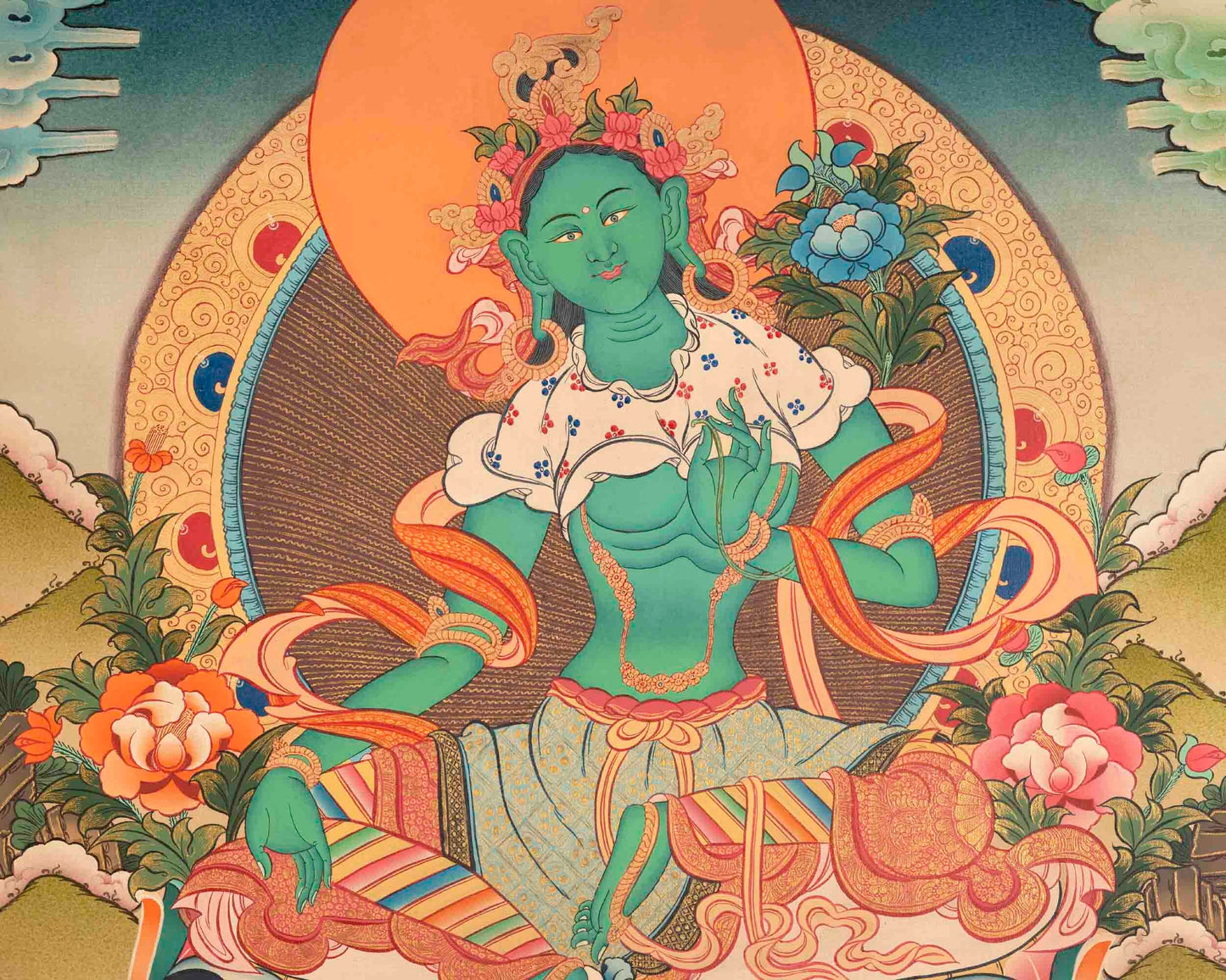 Green Tara Thangka | Healing Female Deity Painting for Meditation & Yoga