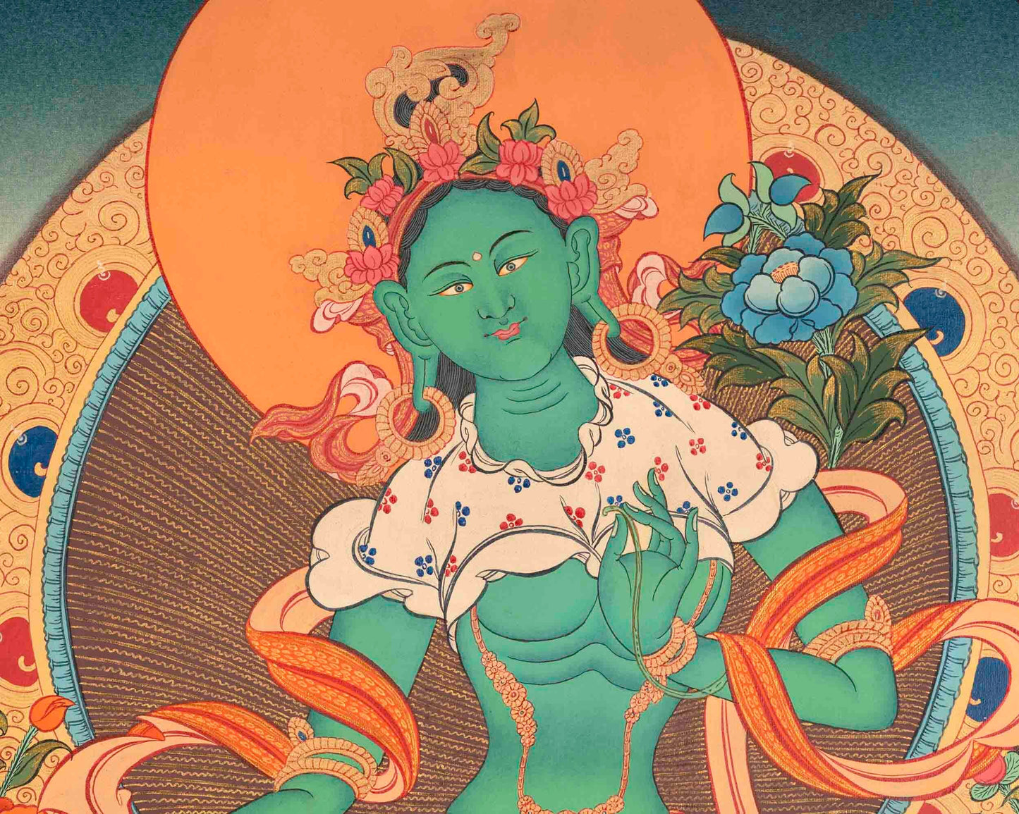 Green Tara Thangka | Healing Female Deity Painting for Meditation & Yoga