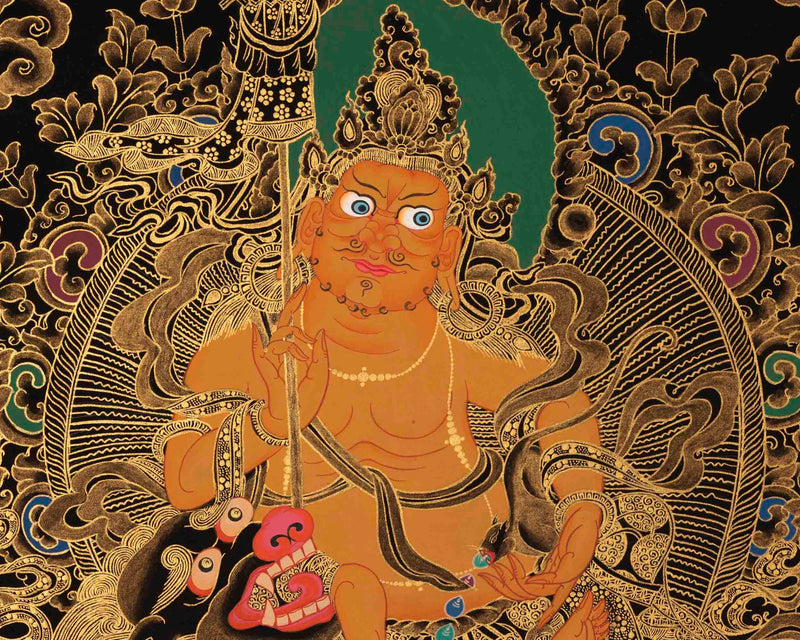 Gold Style Namtose Thangka Painting | Original Hand-Painted Deity Of Wealth