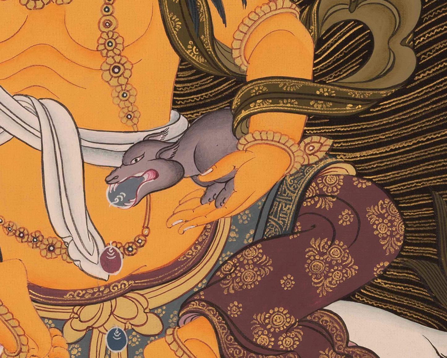 Dzambala Kubera Thangka Painting | Original Hand-Painted Deity Of Wealth