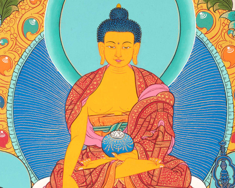 Shakyamuni Buddha Thangka | Tathagata Sitting In Vajra Posture | Wall Decor