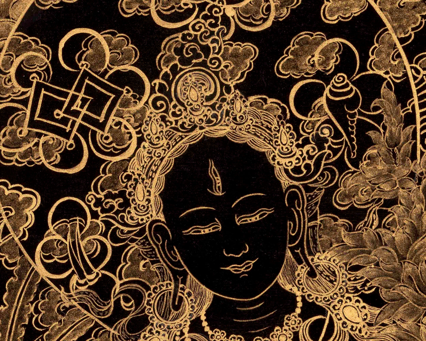 Black and Gold Style White Tara Thangka Painting | Original Female Bodhisattva Art