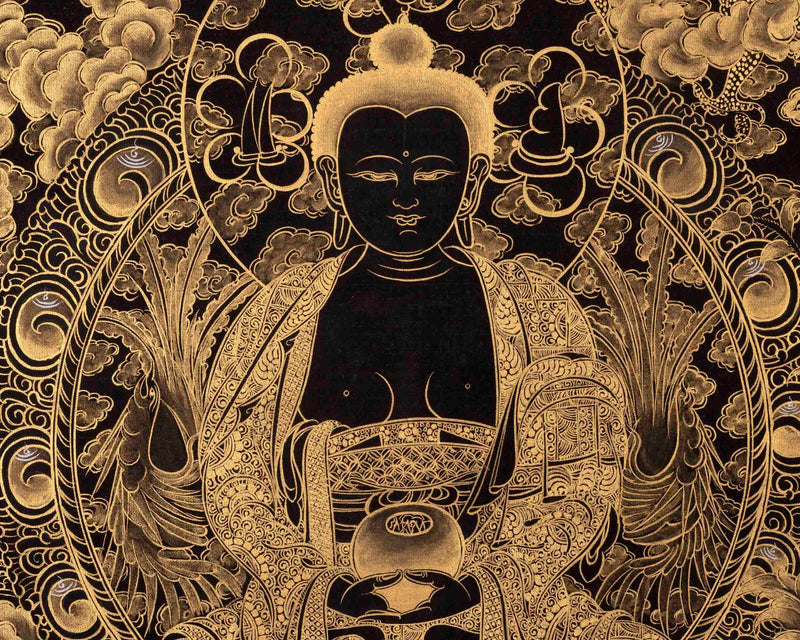 24K Gold Style Amitabha Buddha Thangka | Art Painting for Meditation