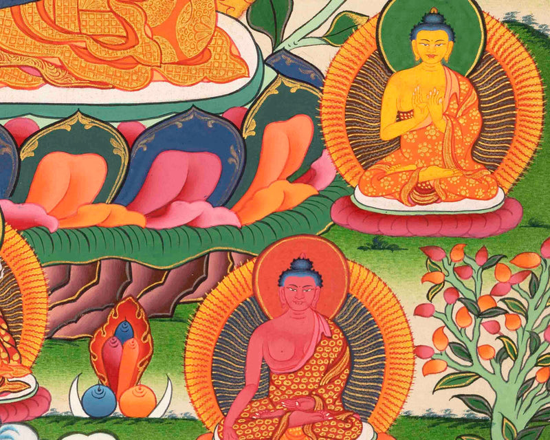 Original Hand Painted Thangka Of Bhaisajyaguru Medicine Buddha with Bodhisattvas |