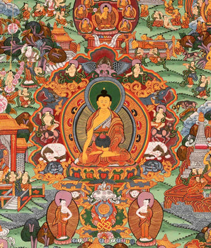 Original Hand-Painted Shakyamuni Buddha Life Story Thangka | Wall Decor Painting | Mindfulness Meditation Object of Focus For Our Well Being