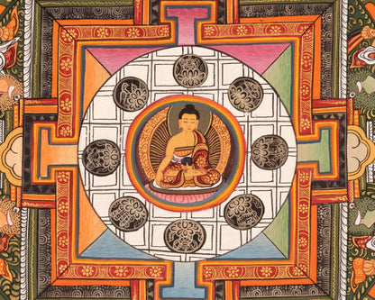 Vintage Ratnasambhava Mandala | Original Hand Painted Tibetan Buddhist Thangka