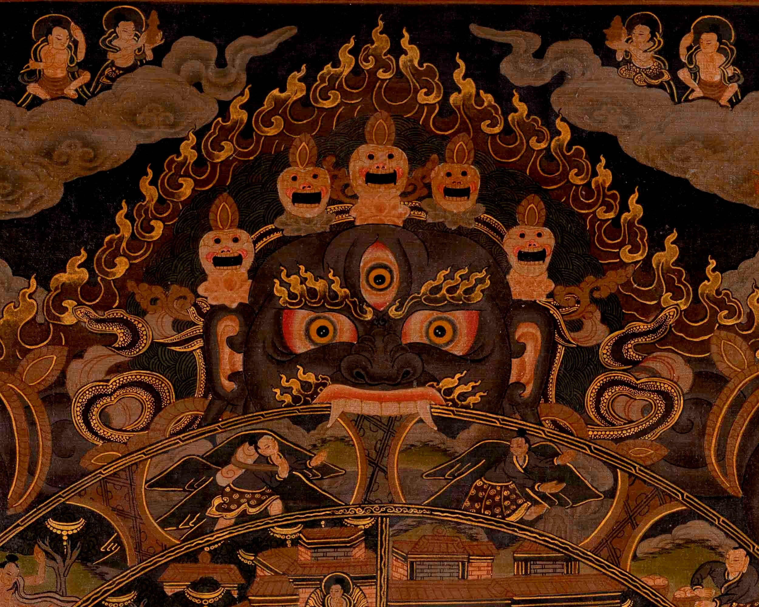 Oil Varnished Wheel Of Life Buddhist Thanka | Bhavachakra Painting for Buddhist Meditation