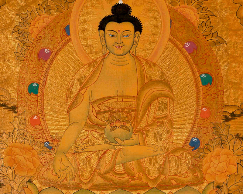 Tibetan Buddhist Painting Of Shakyamuni Buddha Thangka | 24K Gold Style Hand Painted |