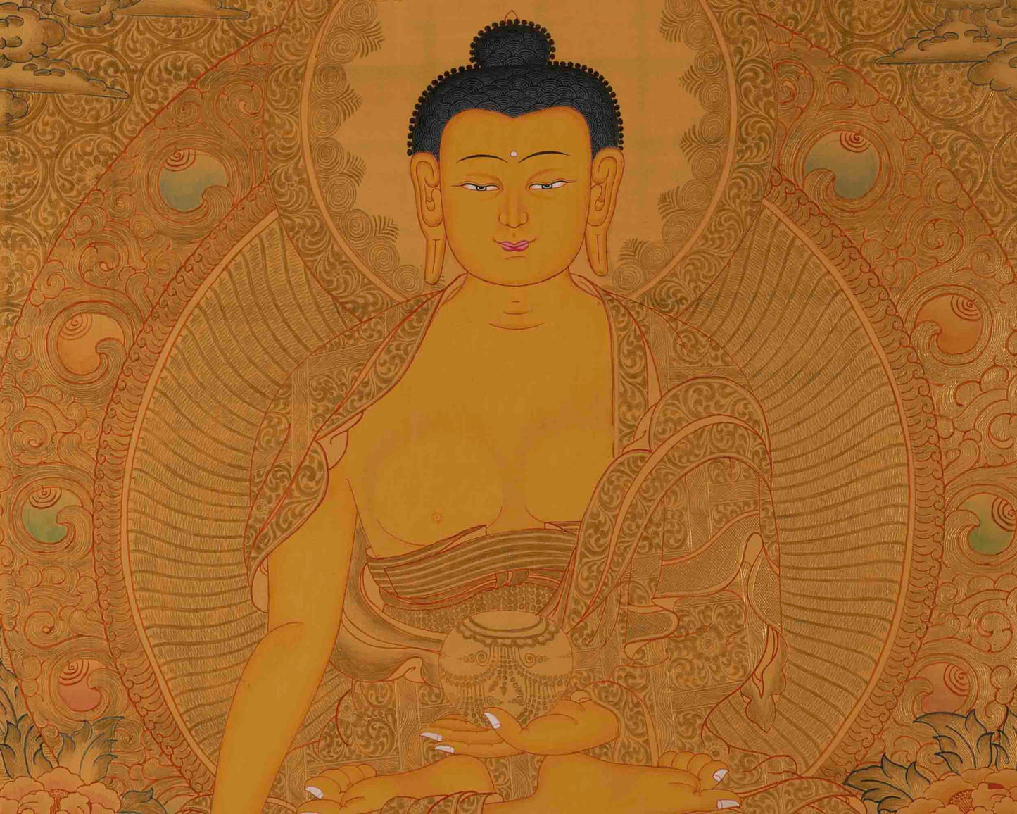 24K Gold Style Painting Of Shakyamuni Buddha Thanka | Wall Decor Painting