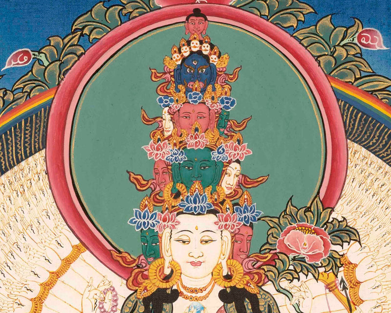 Avalokiteshvara Original Hand-Painted Tibetan Thangka | Wall Decor Painting