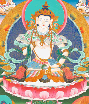 Vajrasattva Dorje Sempa Flanked By Other Bodhisattvas | Original Hand-Painted Buddhist Thanka