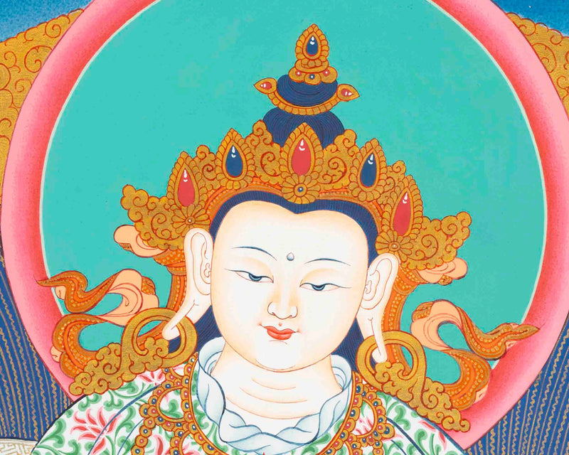 Vajrasattva Dorje Sempa Flanked By Other Bodhisattvas | Original Hand-Painted Buddhist Thanka