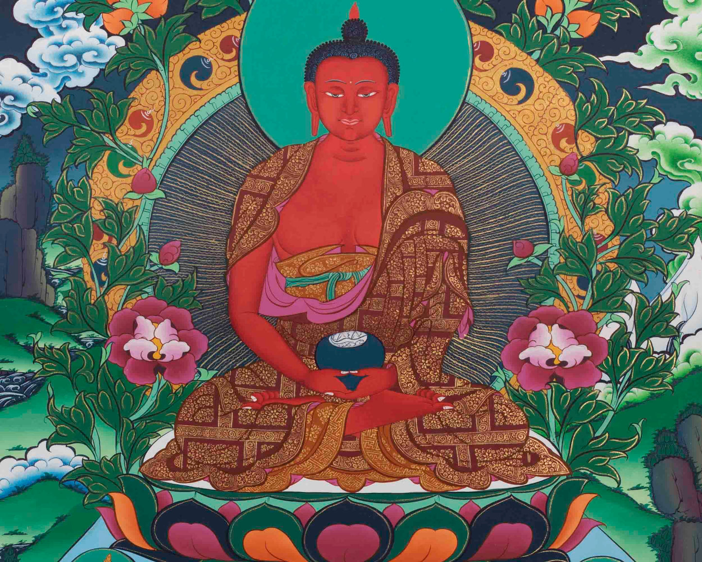 Amitabha Buddha Thangka Painting | Tibetan Buddhist Wall Hanging Art for Peace