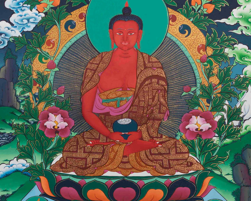 Amitabha Buddha Thangka Painting | Tibetan Buddhist Wall Hanging Art for Peace