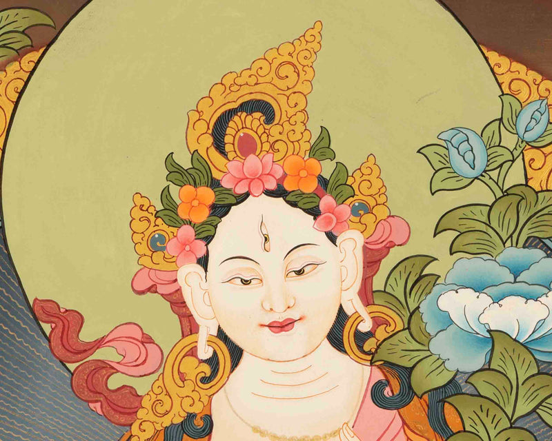 Hand-Painted White Tara Thangka | Tibetan Buddhist Thangka Wall Decor Painting