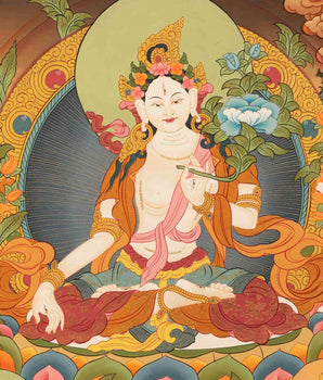 Hand-Painted White Tara Thangka | Tibetan Buddhist Thangka Wall Decor Painting