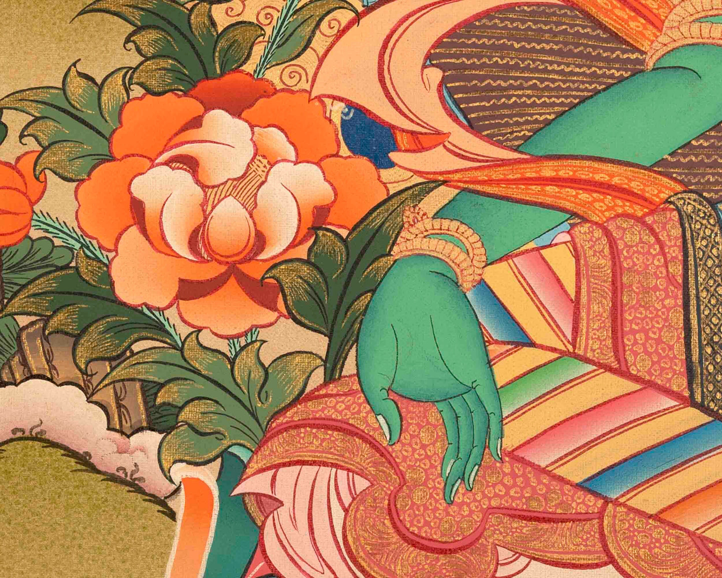 Green Tara Thangka | Healing Female Deity Painting for Meditation & Yoga