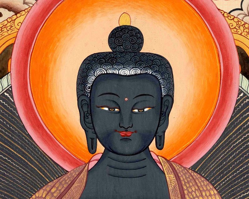 Medicine Buddha Originally Hand-Painted On Cotton Canvas | Shariputra and Maudalyana By His Side