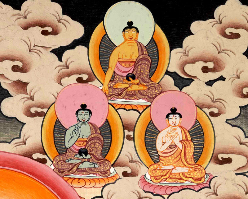 Medicine Buddha Originally Hand-Painted On Cotton Canvas | Shariputra and Maudalyana By His Side