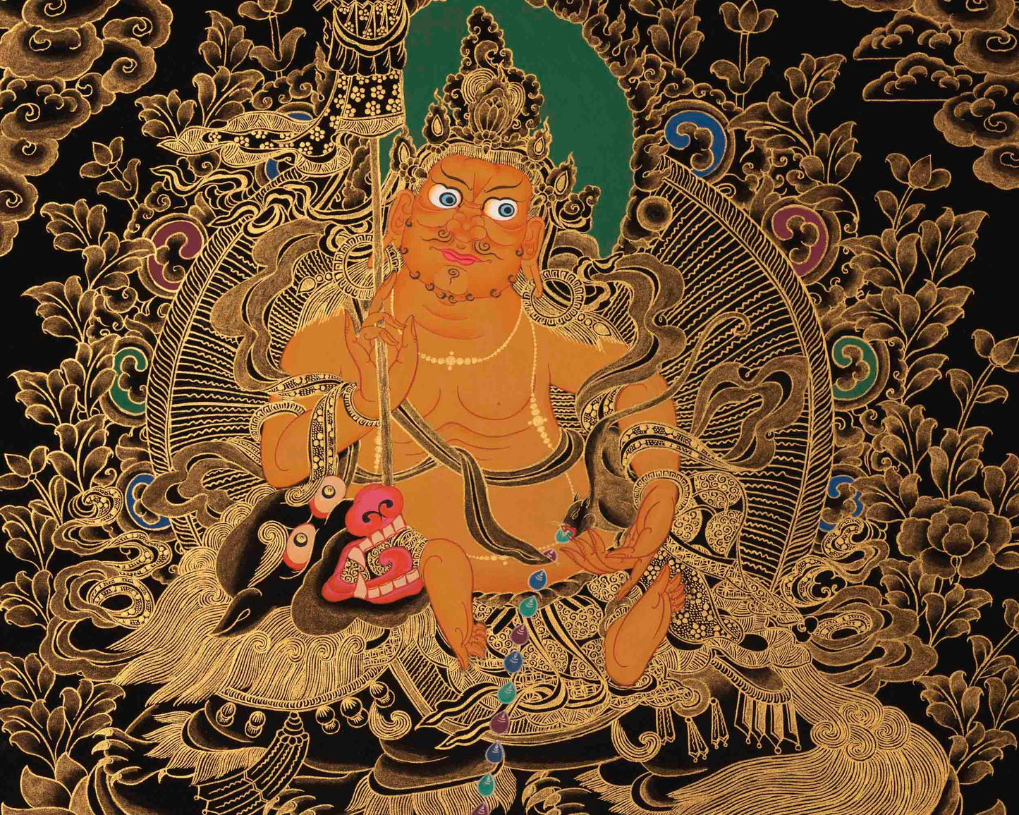 Gold Style Namtose Thangka Painting | Original Hand-Painted Deity Of Wealth