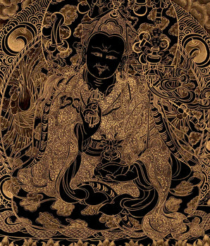 Guru Rinpoche Padmasambhava 24k Gold Thangka | Wall Hanging Yoga Meditation Canvas Art |