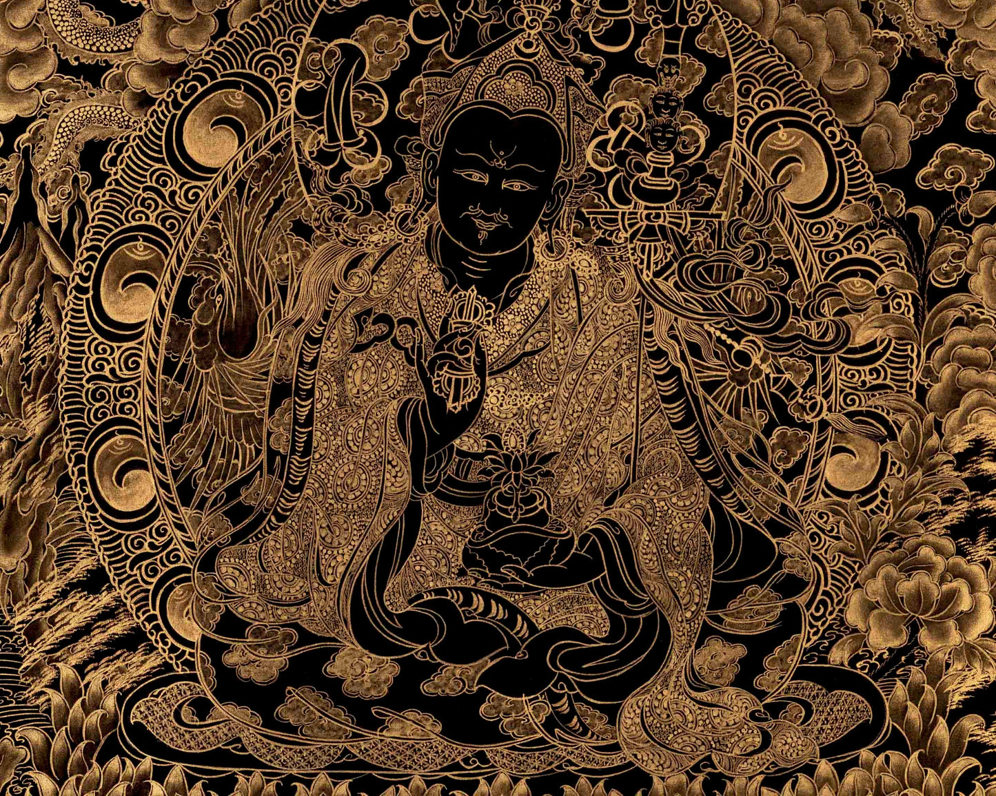 Guru Rinpoche Padmasambhava 24k Gold Thangka | Wall Hanging Yoga Meditation Canvas Art |