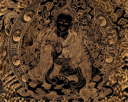 Guru Rinpoche Padmasambhava 24k Gold Thangka | Wall Hanging Yoga Meditation Canvas Art |