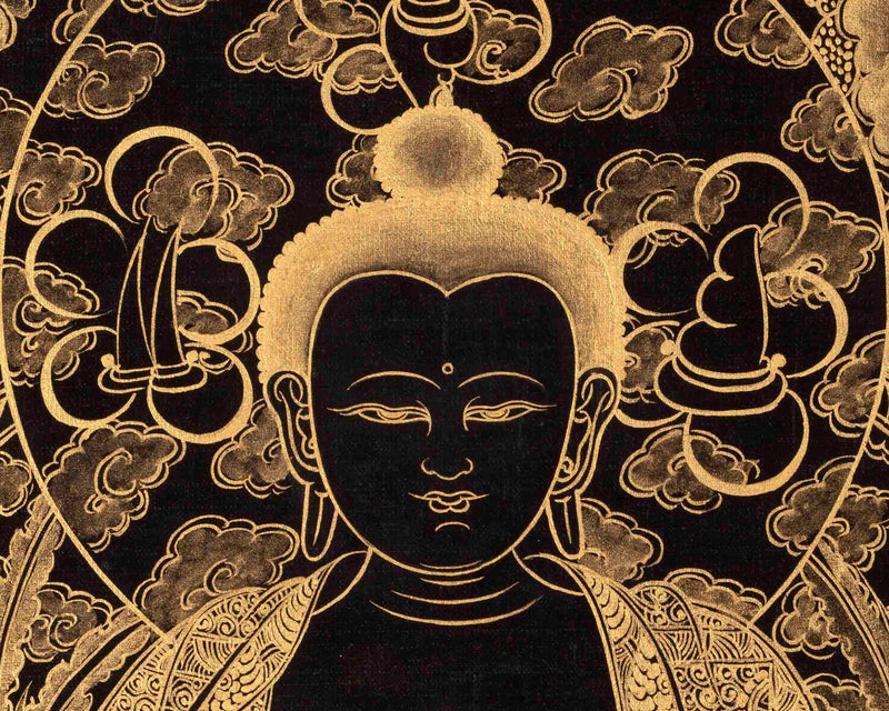 24K Gold Style Amitabha Buddha Thangka | Art Painting for Meditation