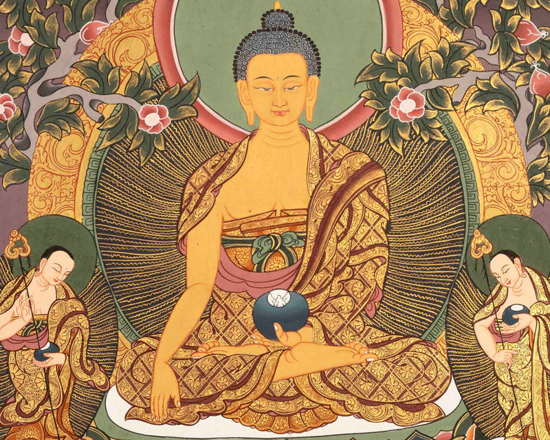 Original Hand-Painted Thangka Of Shakyamuni Buddha Followed By Other Bodhisattvas | Wall Decoration |