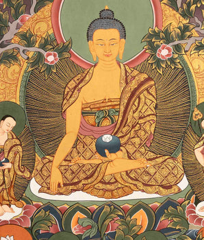 Original Hand-Painted Thangka Of Shakyamuni Buddha Followed By Other Bodhisattvas | Wall Decoration |