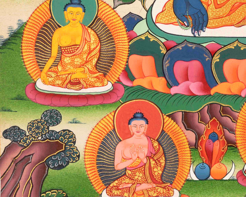 Original Hand Painted Thangka Of Bhaisajyaguru Medicine Buddha with Bodhisattvas |