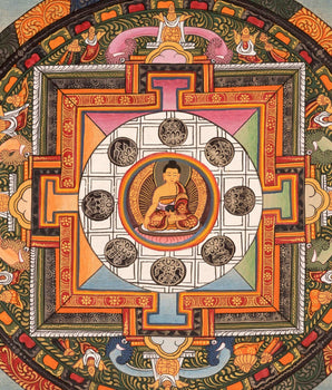 Vintage Ratnasambhava Mandala | Original Hand Painted Tibetan Buddhist Thangka