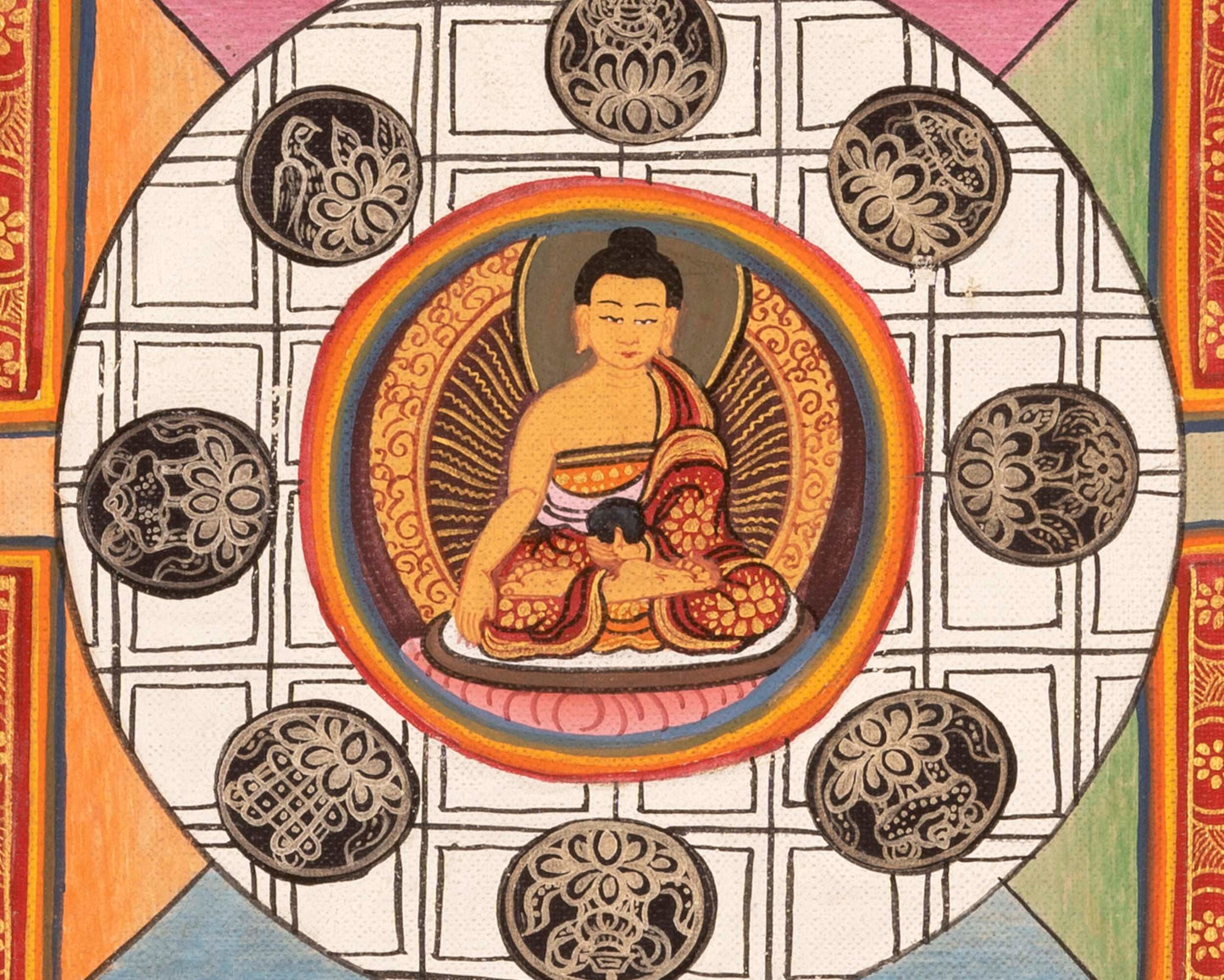 Vintage Ratnasambhava Mandala | Original Hand Painted Tibetan Buddhist Thangka