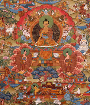 Vintage Buddha Life Story Original Hand-Painted Thangka | Wall Hanging Meditation Art |