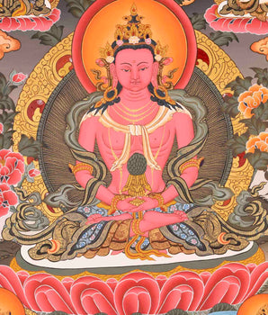Red Amitayus Buddha Thangka | Perfect Travel Art for Practitioner | Wall Decoration Painting | Art Painting for Meditation and Good Luck