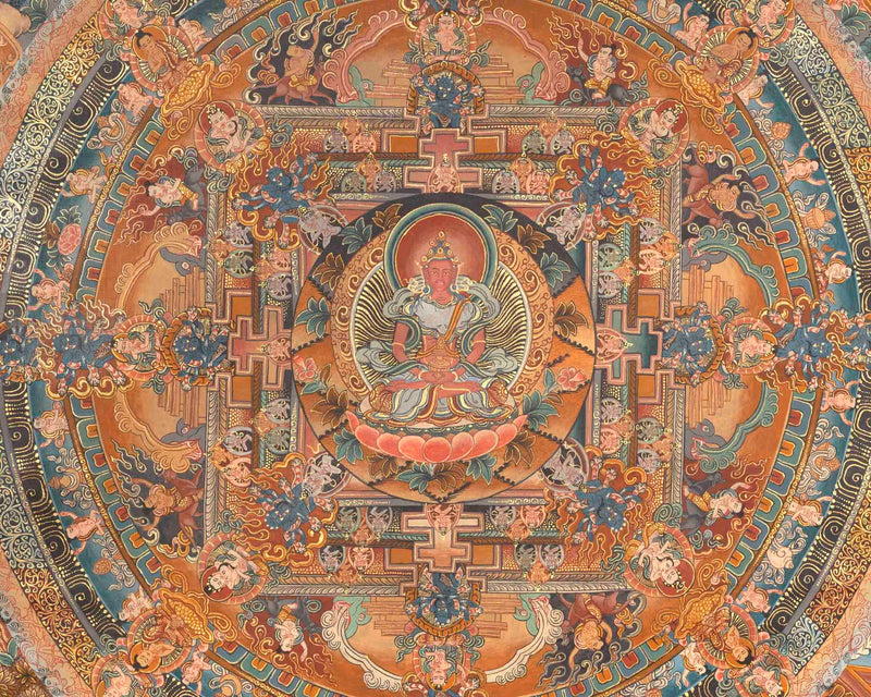 Amitayus Buddha Mandala Thangka | Original Hand Painted Tibetan Canvas Art |