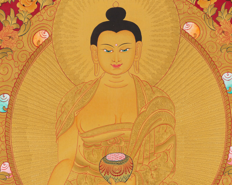 Full 24K Gold Style Shakyamuni Buddha Thangka | Wall Hanging Yoga Meditation Art