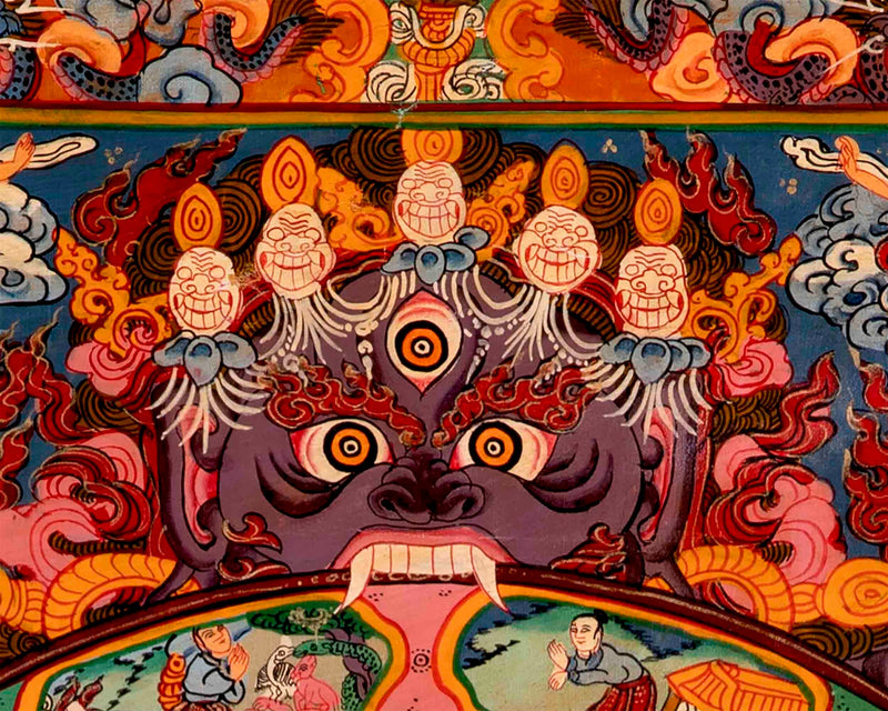 Brocade Mounted Wheel Of Life | Original Hand Painted Tibetan Thangka |