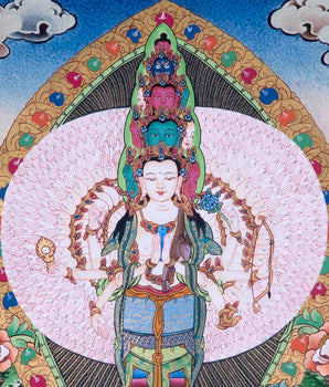 Small 1000 Armed Lokeshvara With Brocade | Wall Hanging Yoga Meditation Canvas Art