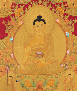 Full 24K Gold Style Shakyamuni Buddha Thangka | Wall Hanging Yoga Meditation Art
