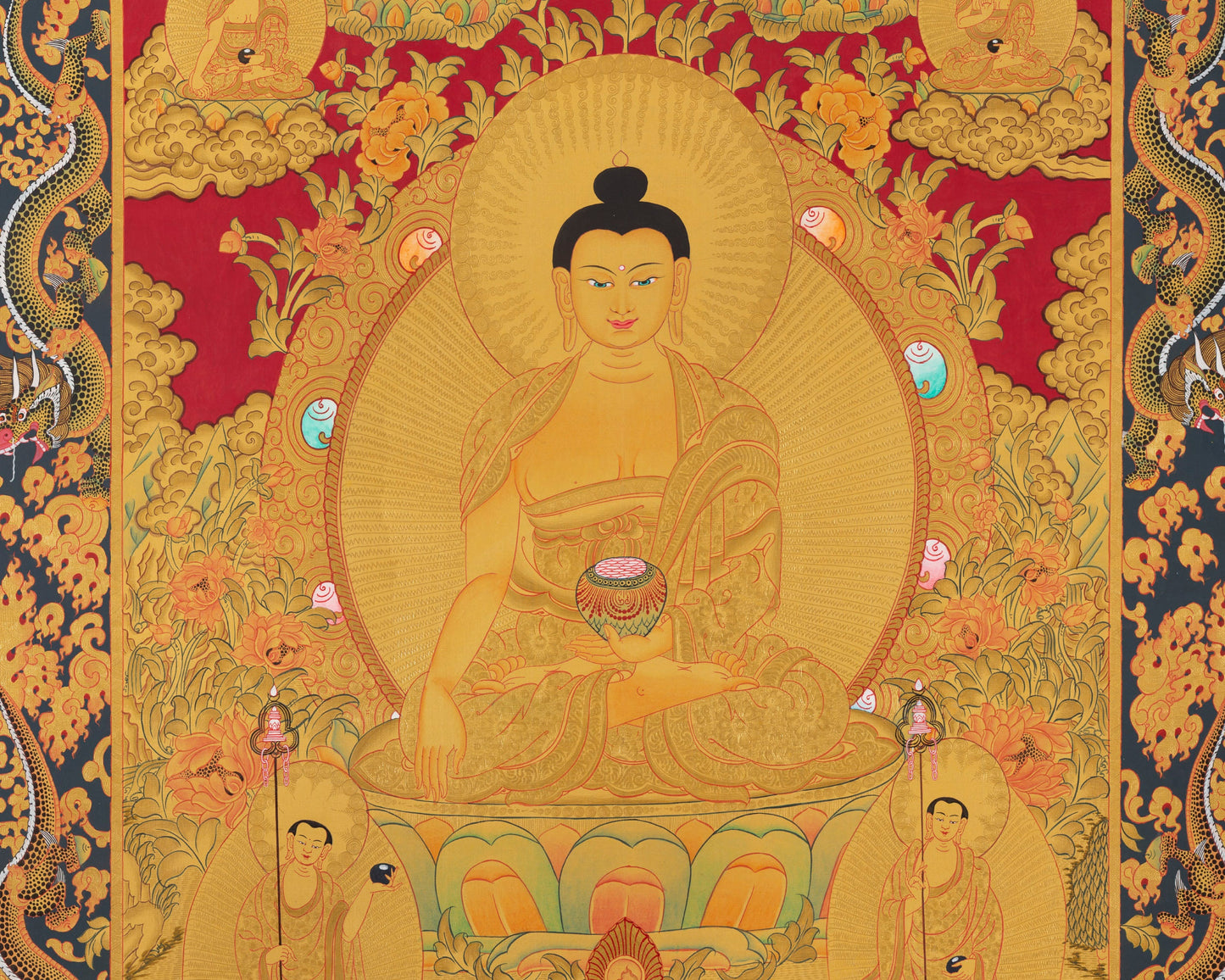 Full 24K Gold Style Shakyamuni Buddha Thangka | Wall Hanging Yoga Meditation Art