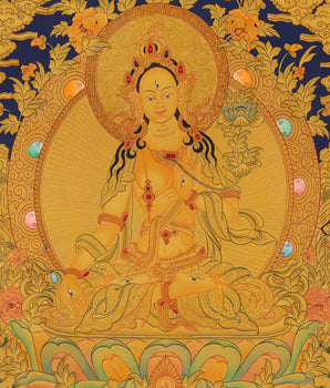 White Tara Thangka with Dragon Border | Original Hand-Painted Female Bodhisattva Art |
